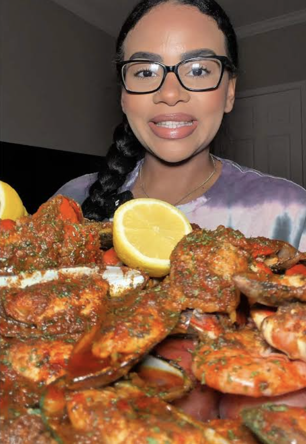 Jenna T. enjoying a Crabby Mama's boil